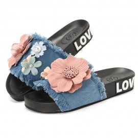 Women Casual Beach Flowers Denim Cloth Slippers