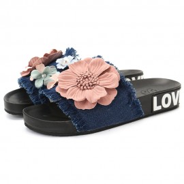 Women Casual Beach Flowers Denim Cloth Slippers