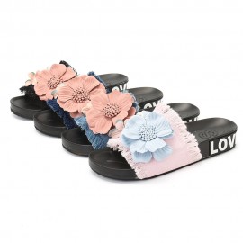 Women Casual Beach Flowers Denim Cloth Slippers