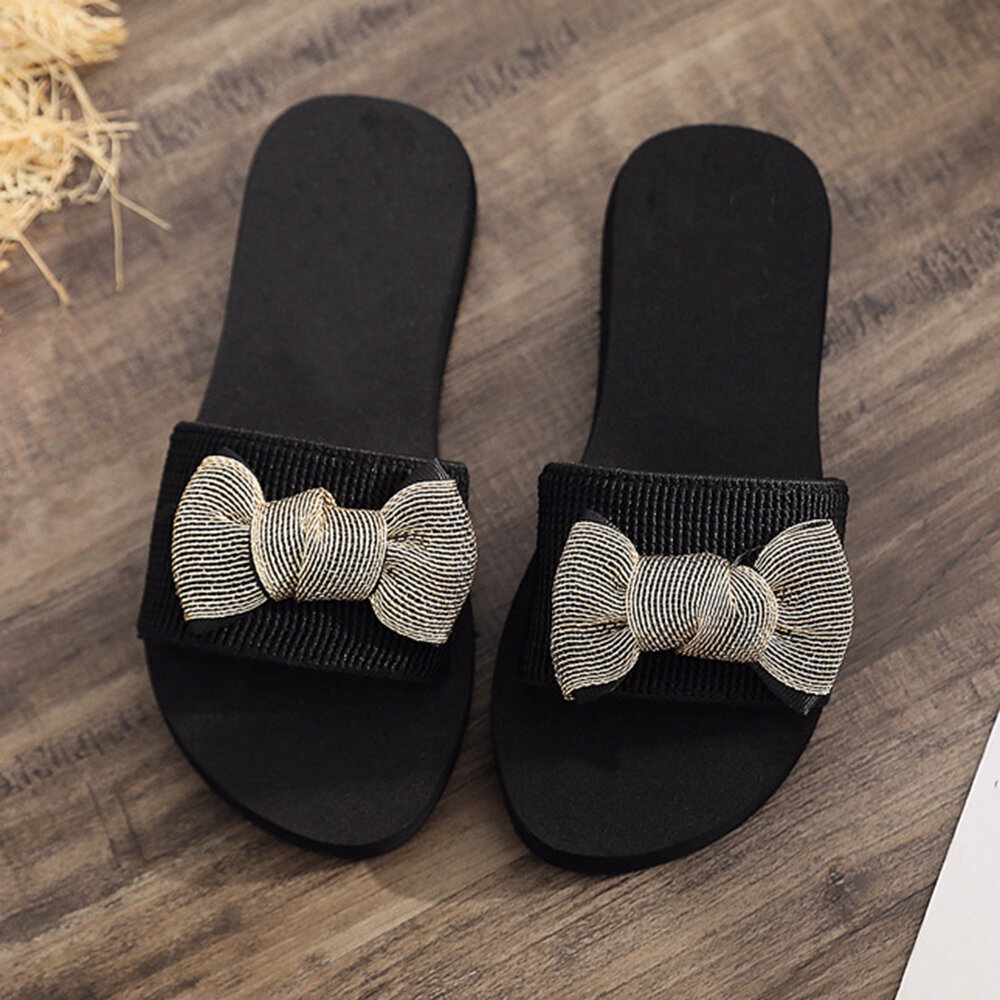 Women Bowknot Decor Comfy Soft Flat Platform Slides Slippers