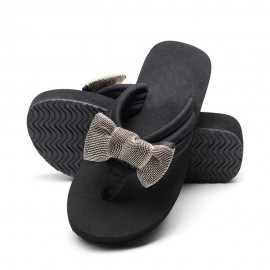 Women Bowknot Decor Comfy Soft Flat Platform Slides Slippers