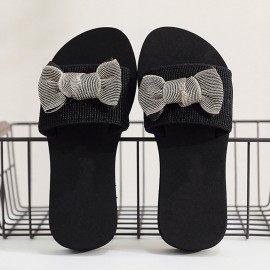 Women Bowknot Decor Comfy Soft Flat Platform Slides Slippers