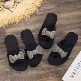 Women Bowknot Decor Comfy Soft Flat Platform Slides Slippers