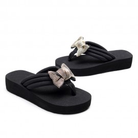 Women Bowknot Decor Comfy Soft Flat Platform Slides Slippers