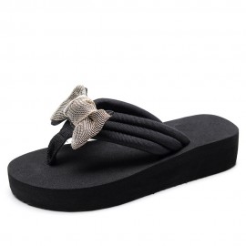 Women Bowknot Decor Comfy Soft Flat Platform Slides Slippers