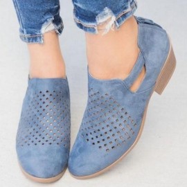 Large Size Women Pattern Hollow out  Suede Slip on Pumps