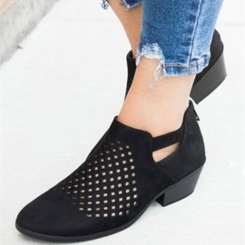 Large Size Women Pattern Hollow out  Suede Slip on Pumps