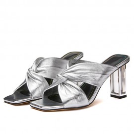 Women Comfy Gold & Silver Clear Heeled Slippers