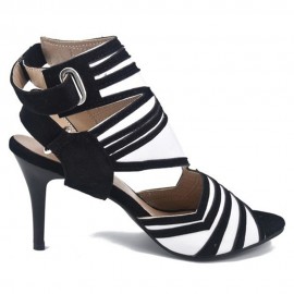 Plus Size Women Fashion Striped Hook & Loop Heeled Sandals