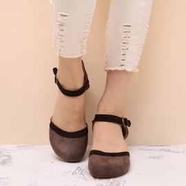 Women Round Toe Buckle Block Heel Casual D'Orsay Pumps