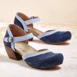 Women Round Toe Buckle Block Heel Casual D'Orsay Pumps