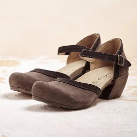 Women Round Toe Buckle Block Heel Casual D'Orsay Pumps