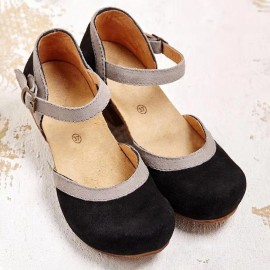 Women Round Toe Buckle Block Heel Casual D'Orsay Pumps