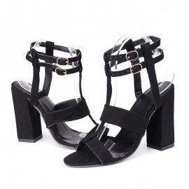 Women Summer Buckle Block Open Toe High Heels Pumps